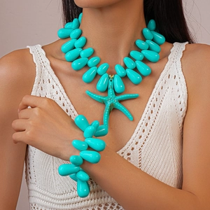 Starfish Pendant Beaded Necklace Acrylic Teardrop Beads Bohemian Summer Resort Jewelry Fashion Accessory For Women