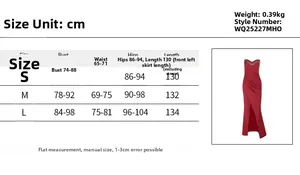 Detailed size chart for evening dress with bust, waist, and hip measurements