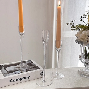 Set of 3 elegant tall glass candle holders for romantic wedding and modern table decor