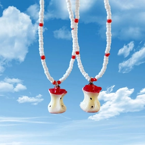 Apple Core Pendant Beaded Necklace White Red Resin Beads Summer Fresh Clavicle Chain For Women Novelty Jewelry