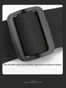 Detail of adjustable black nylon strap with durable buckle for shoulder bags