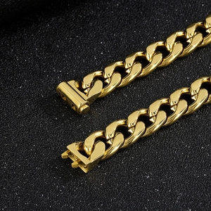 Polished 13mm gold titanium steel NK Cuban chain necklace with secure double clasp