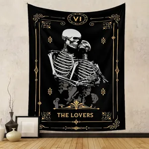 Gothic Tarot Card Tapestry Skeleton Skull Polyester Fabric Wall Hanging Bedroom Living Room Mystic Aesthetic Home Decor