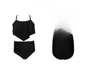 Détails du bikini noir deux pièces avec volants et culotte taille haute à fronces