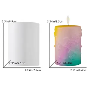 Macro view of floral relief candle mold and gradient textured DIY cylindrical candle