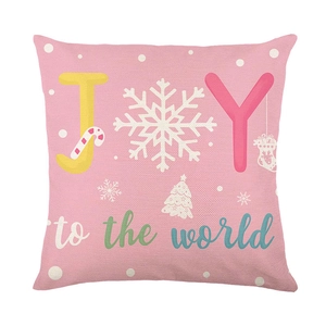 Pink Christmas tree decorative polyester pillowcase with Joy to the world print design