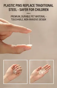 Macro detail of safe PET plastic quilt pins showing non-sharp needle replacement design