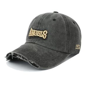 Distressed charcoal baseball cap with 3D Angels embroidery and vintage washed finish