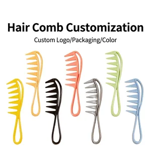 Wide Tooth Detangling Hair Comb For Curly Wet Hair Professional Styling Tool With Ergonomic Hollow Handle Colorful Plastic