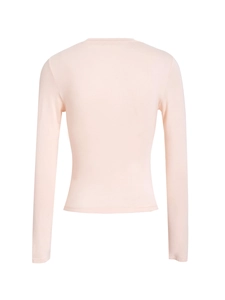 Back view of light pink slim-fit long sleeve t-shirt in soft cotton fabric