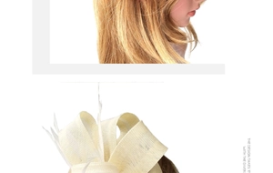 Detail of cream fascinator hat featuring woven texture and elegant feathers for parties
