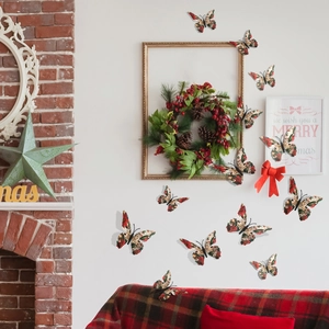3D Christmas butterfly wall stickers with festive pinecone patterns for home holiday decor