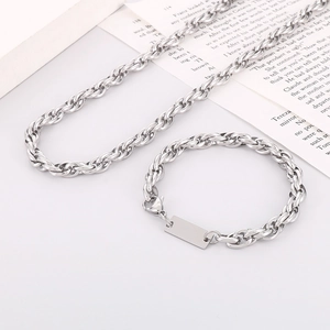 Rope Chain Necklace Stainless Steel Square Tag Pendant Twisted Link Punk Jewelry For Men Women