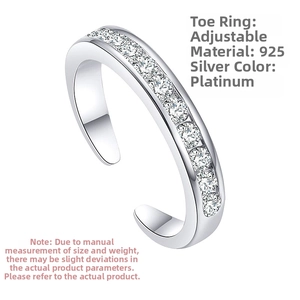 Macro shot of S925 sterling silver open toe ring with channel-set white zircon stones