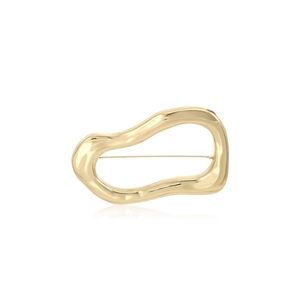 Polished gold irregular oval hollow brooch with minimalist streamline metallic design