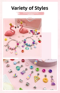 Detailed view of DIY charm bracelet set with colorful beads and various alloy pendants