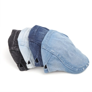 Classic washed denim newsboy caps in four colors featuring side adjustable straps