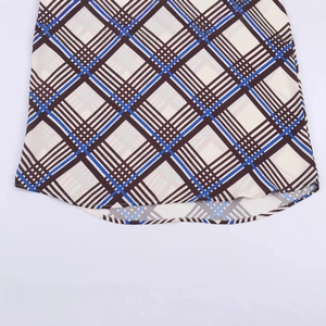 Plaid high neck long sleeve shirt in white, blue and coffee checkered pattern