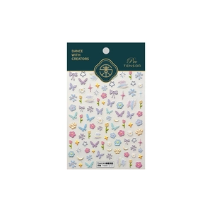 3D embossed floral nail stickers with macaron butterfly and tulip designs on white backing