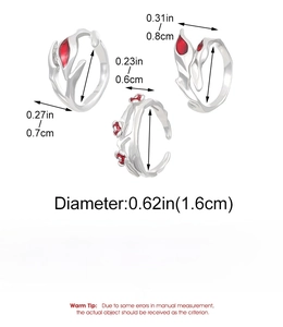 Size details of gothic punk alloy rings showing diameter, weight and adjustable opening