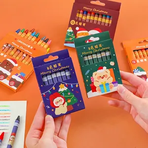 Christmas crayon set for kids with holiday cartoon patterns in 8 and 12 colors