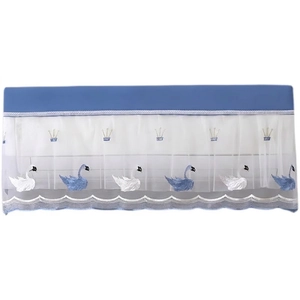 Pastoral wall-mounted air conditioner cover featuring embroidered blue swan and lace mesh