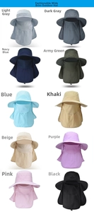 Outdoor sun hat collection featuring 10 colors with detachable neck flap and face cover