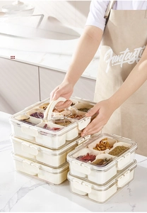 Kitchen spice box with multi-compartment design, transparent lid and portable handle