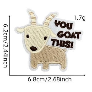 Detailed dimensions of goat embroidery patch showing 6.8cm width and 6.2cm height size