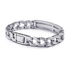 Titanium steel cross bracelet with cuban chain design and vintage engraved details