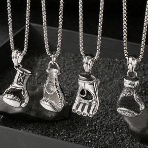 Pendentifs gants de boxe vintage en acier inoxydable pour hommes avec textures vieillies