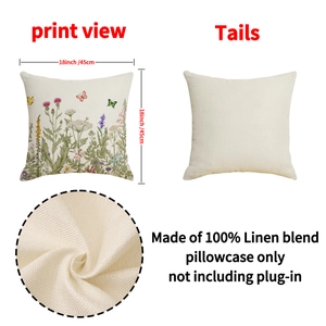 Floral print 18-inch linen blend square throw pillow cover with beige background and butterflies