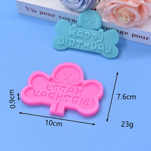 Silicone happy birthday dog bone mold for fondant and DIY baking with size 10x7.6x0.9cm