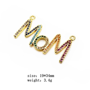 Gold Mom pendant with colorful micro-pave zircons for necklaces and DIY jewelry