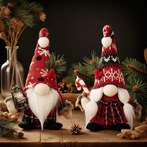 Christmas Gnome Ornaments Knitted Plush Faceless Doll Nordic Forest Elf With LED Lantern And Candy Cane Holiday Decor