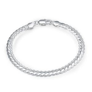 Polished 925 sterling silver Cuban link bracelet with hallmark engraving on white background
