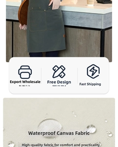 Detail of waterproof dark green canvas apron with multi-pockets and metal rivets reinforcement
