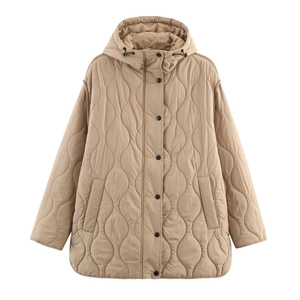 Veste Matelassée Femme Décontractée À Capuche Imperméable Mi-Longue Chaude Manteau Rembourré Pour Automne Hiver Kaki