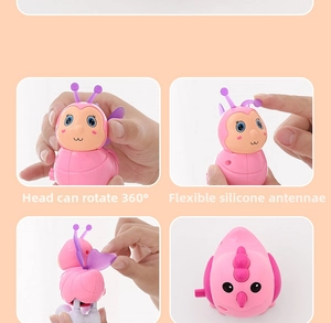 Abeille mécanique rose avec tête pivotante à 360 degrés et antennes en silicone souple