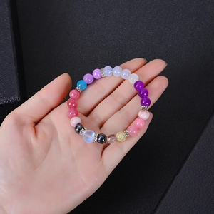 Colorful natural stone beaded bracelet with multi-color crystals and silver spacers