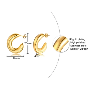 Detailed dimensions of IP gold plated stainless steel hoop earrings with high polish finish