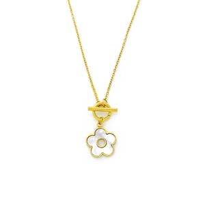 18K gold plated titanium steel necklace featuring a white shell flower pendant and OT buckle