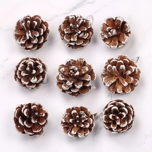 Set of 9 natural Christmas pine cones with white snow tips for tree decoration