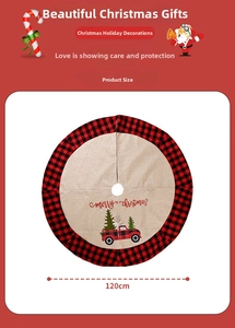Detail of 120cm Christmas tree skirt with plaid edge and vintage red truck embroidery