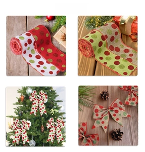 Detailed Christmas ribbon set with red and green glitter dots for tree decoration