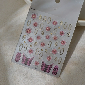 Detailed close-up of Co-536 nail stickers with crocodile texture and floral gold motifs