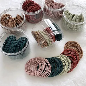 Elastic hair ties set in Morandi colors in a large capacity clear storage jar