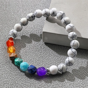 7 Chakra Healing Beaded Bracelet Lava Stone White Turquoise Faceted Energy Stones Elastic Jewelry For Men Women