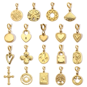 DIY Jewelry Charms For Necklace Bracelet Making Stainless Steel Gold Plated Tree Of Life Cross Heart Smile Face Sun Star Lock Vintage Fashion