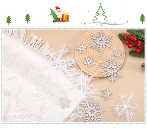 Sparkling white and silver plastic snowflake ornaments for Christmas tree decoration